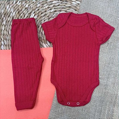 2 Conjuntos Canelado Manga Curta Body e Calça