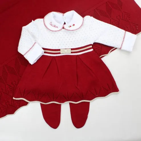 Saída De Maternidade Feminina Bebê Tricô Gabriele 7 Peças- ACOMPANHA BODY PERSONALIZADO À MÃO Vermelha