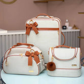 Kit Maternidade - Linho Bege com Detalhes em Couro Caramelo