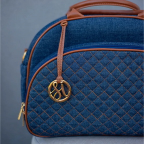 Bolsa da Mamãe - Jeans Azul Marinho com Detalhes em Couro Caramelo