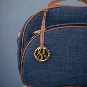 Bolsa da Mamãe - Linho Preto com Detalhes em Couro Caramelo