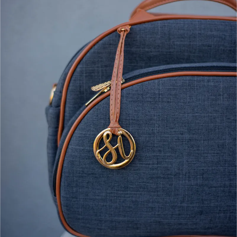 Bolsa da Mamãe - Linho Preto com Detalhes em Couro Caramelo