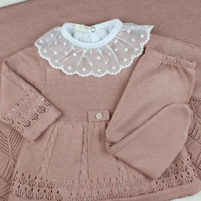 Saída De Maternidade Feminina Bebê Tricô 7 Peças Helena - ACOMPANHA BODY RENDA POÁ                                                                        Rosê