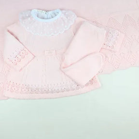 Saída De Maternidade Feminina Bebê Tricô 7 Peças Helena - ACOMPANHA BODY RENDA POÁ                                                                        Rosa Bebê