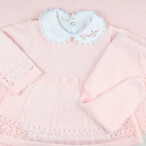 Saída De Maternidade Feminina Bebê Tricô 7 Peças Helena - ACOMPANHA BODY PERSONALIZADO                                                                        Rosa Bebê